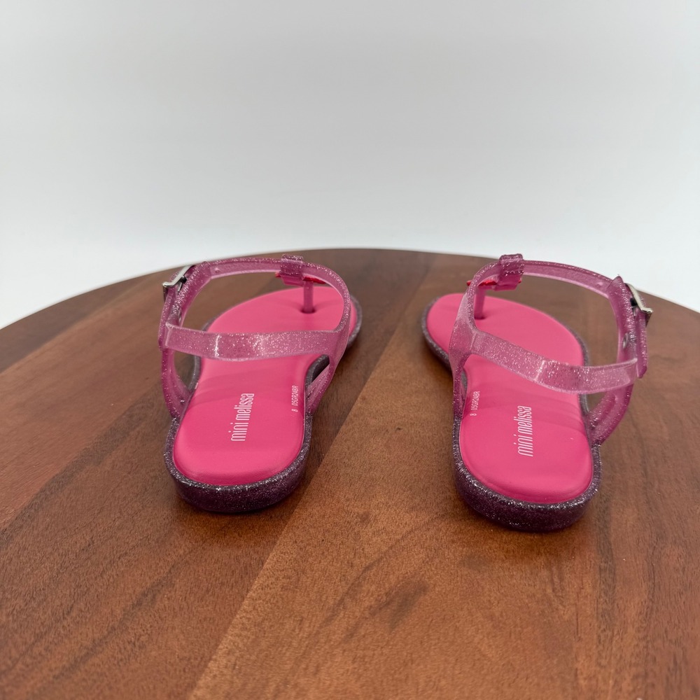 Mini Melissa Solar Scented Glitter Pink Heart T-Strap Jelly Sandals Kids USA 12 - Picture 6 of 10